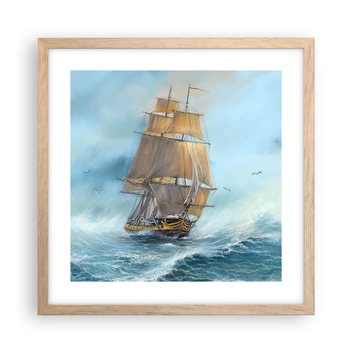 Affiche dans un chêne clair - Poster - Se précipitant sur les vagues - 40x40 cm