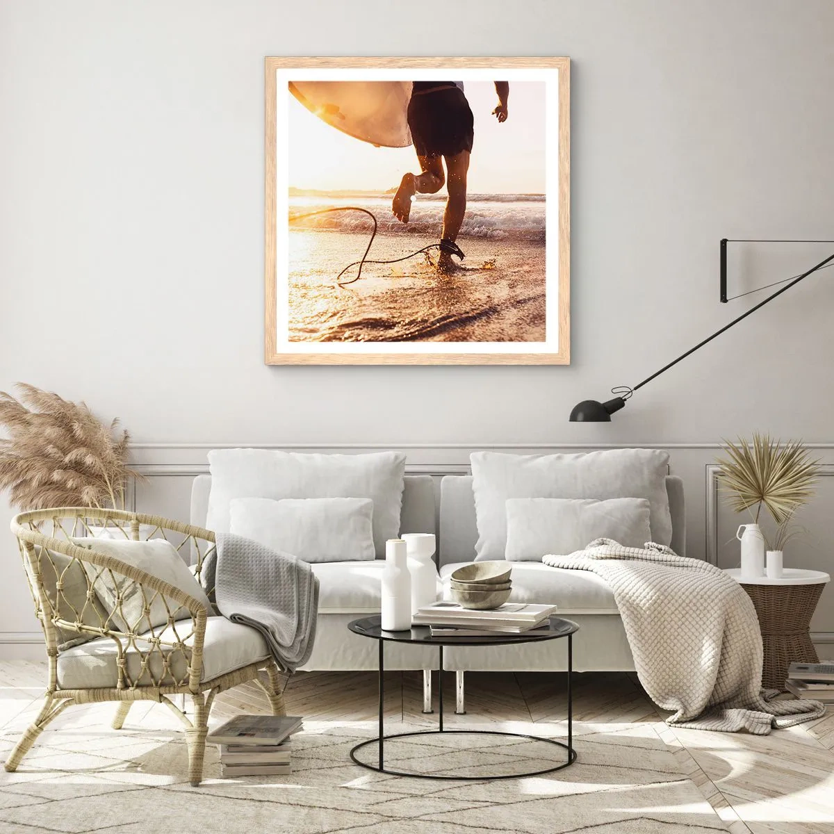 Affiche dans un chêne clair - Poster - A la rencontre des vagues - 30x30 cm