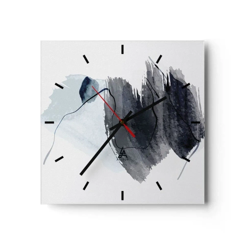 Horloge murale - Pendule murale - Composition abstraite dans les tons de gris et de bleu - 30x30cm - Intensité et mouvement - Décoration murale moderne pour le salon et la chambre ARTTOR