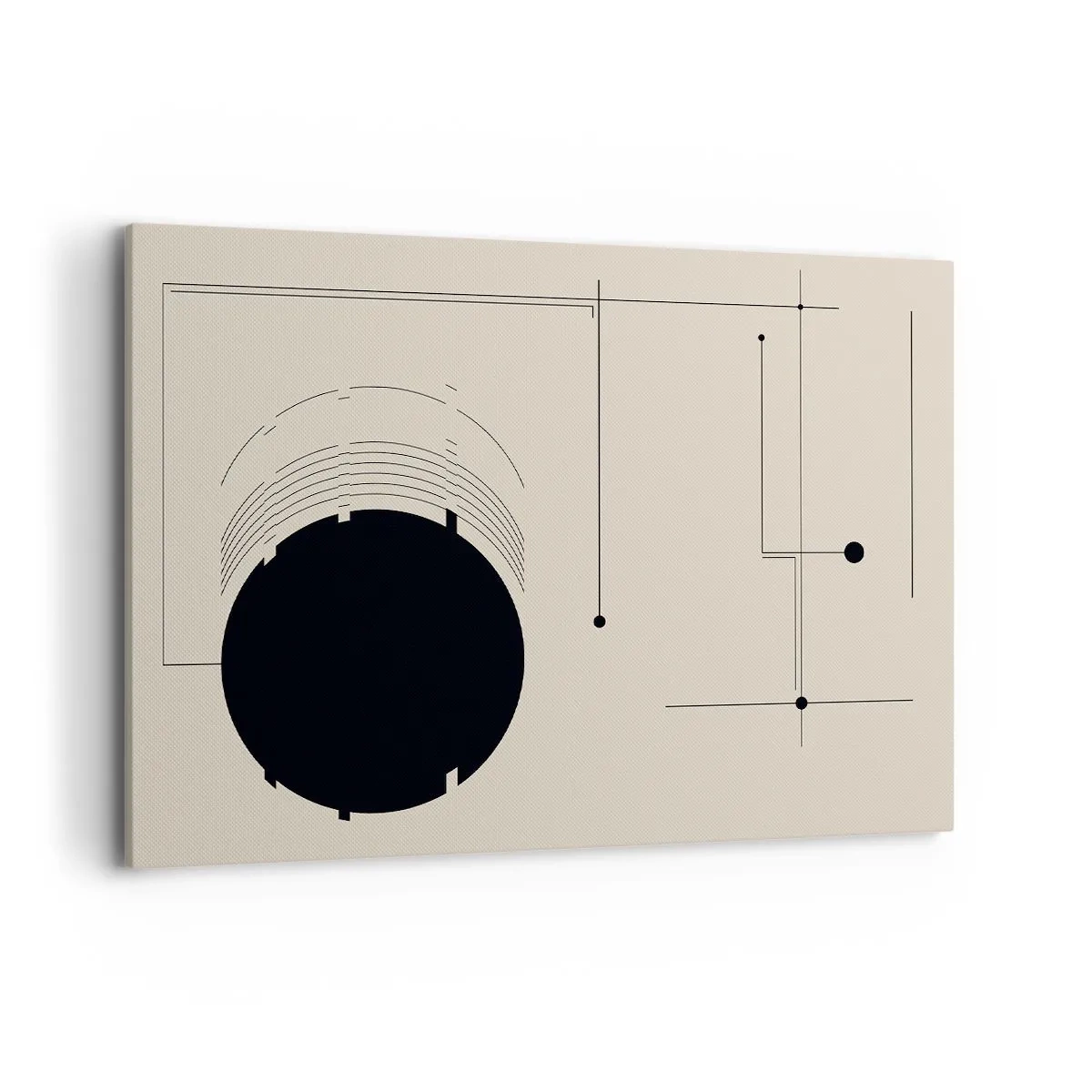Impression sur toile - Image sur toile - Lignes géométriques noires et un cercle sur fond beige - 100x70cm - Une composition flexible et dynamique - Décoration murale moderne pour le salon et la chambre ARTTOR
