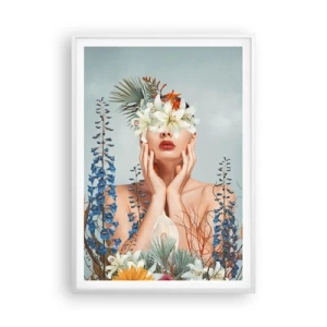 Affiche dans un cadre blanc - Poster - Femme - fleur - 70x100 cm