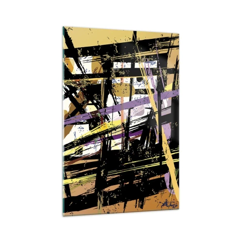 Impression sur verre - Image sur verre - Lignes et formes abstraites sur fond beige - 70x100cm - Une coupe nette - Décoration murale moderne pour le salon et la chambre ARTTOR