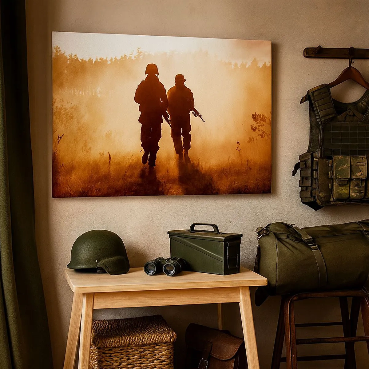 Impression sur toile - Image sur toile - Des soldats marchant dans le brouillard matinal sur fond de nature - 70x50cm - Call of Duty - Décoration murale moderne pour le salon et la chambre ARTTOR