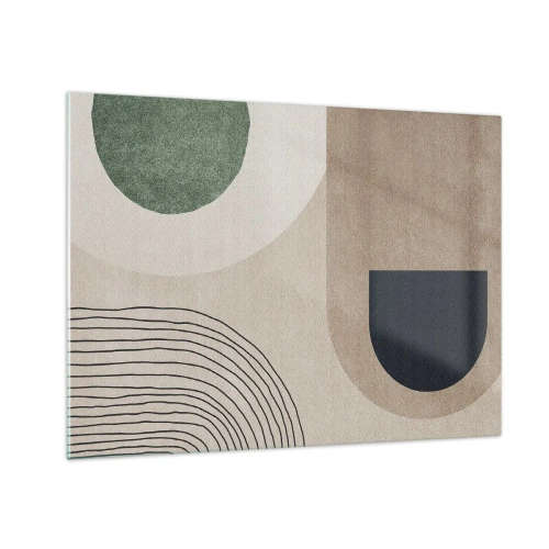 Impression sur verre - Image sur verre - Figures géométriques abstraites aux couleurs sobres - 70x50cm - La douceur de l'ovale - Décoration murale moderne pour le salon et la chambre ARTTOR