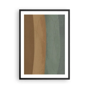 Affiche dans un cadre noir - Poster - Lignes organiques sur des fonds terreux et verts - 50x70cm - Composition horizontale - Décoration murale moderne pour le salon et la chambre ARTTOR