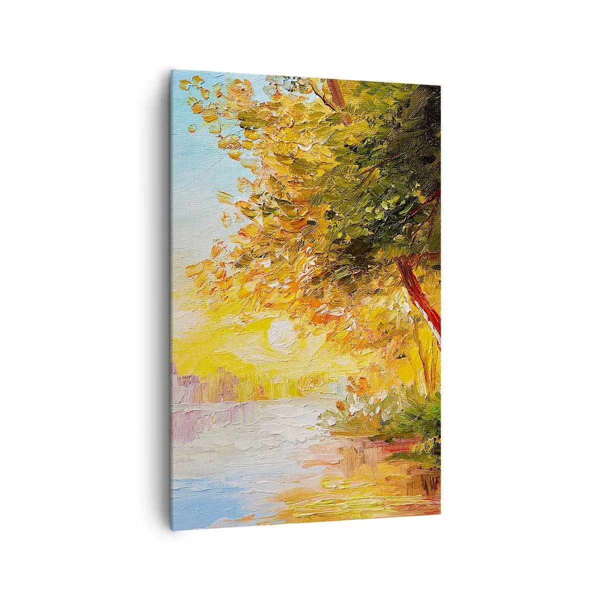 Impression sur toile - Image sur toile - Un paysage pittoresque avec une rivière et des arbres au coucher du soleil - 80x120cm - Et in Arcadia ego - Décoration murale moderne pour le salon et la chambre ARTTOR