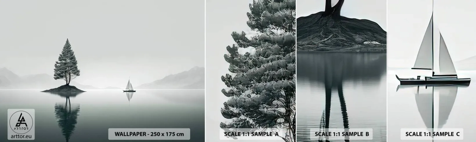 Échantillon de Papier Peint Autocollant Deluxe Sticker - Un rêve somnolent - Calme, Voilier, Lac - 100x30 cm