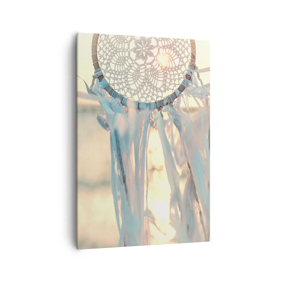Impression sur toile - Image sur toile - Un attrape-rêves délicat sur fond de soleil couchant - 70x100cm - Totem en dentelle - Décoration murale moderne pour le salon et la chambre ARTTOR