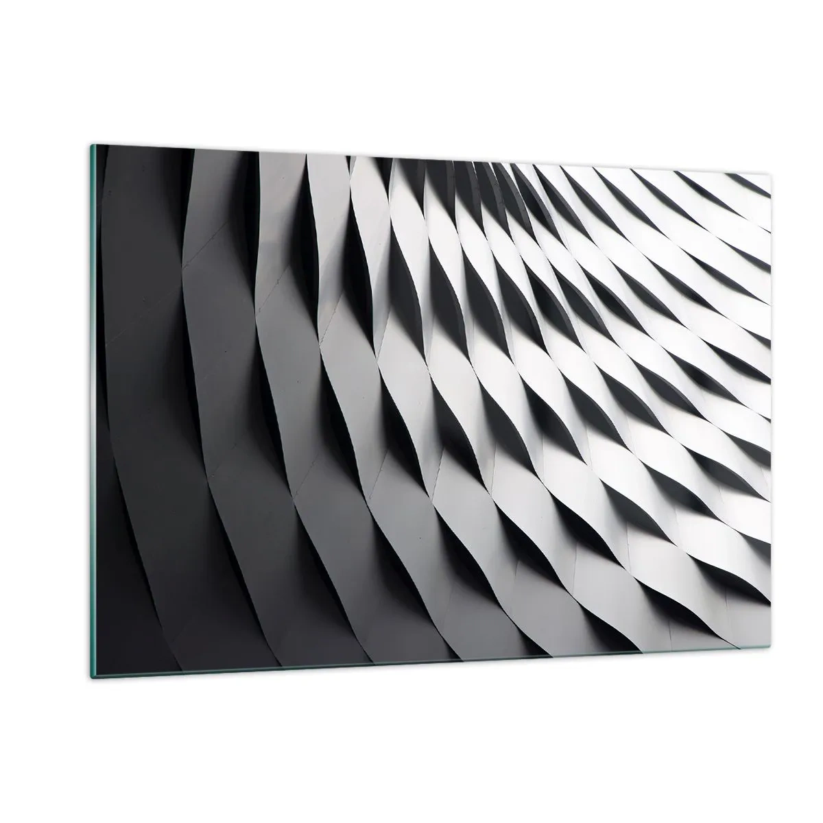 Impression sur verre - Image sur verre - Une structure abstraite en noir et blanc ressemblant à des formes ondulées. - 120x80cm - A la surface des vagues - Décoration murale moderne pour le salon et la chambre ARTTOR