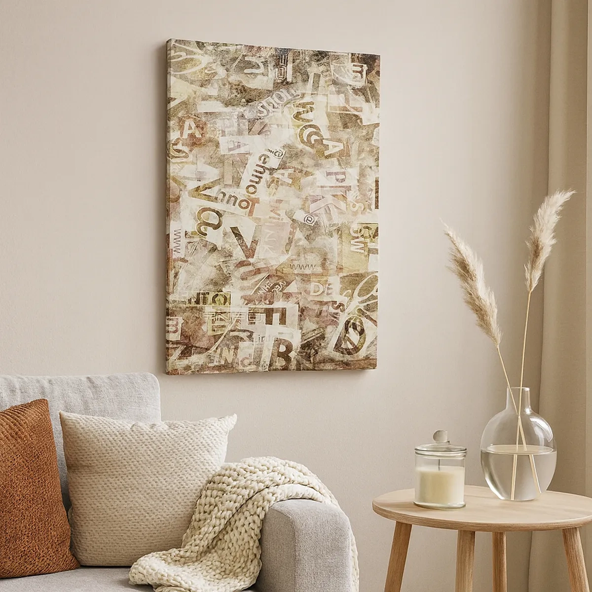 Impression sur toile - Image sur toile - Composition abstraite avec lettres et fragments de texte - 50x70cm - J'unifie le bavardage - Décoration murale moderne pour le salon et la chambre ARTTOR