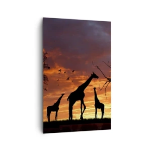 Impression sur toile - Image sur toile - Silhouettes de girafes sur fond de coucher de soleil africain - 80x120cm - Un petit dîner avec vos proches - Décoration murale moderne pour le salon et la chambre ARTTOR