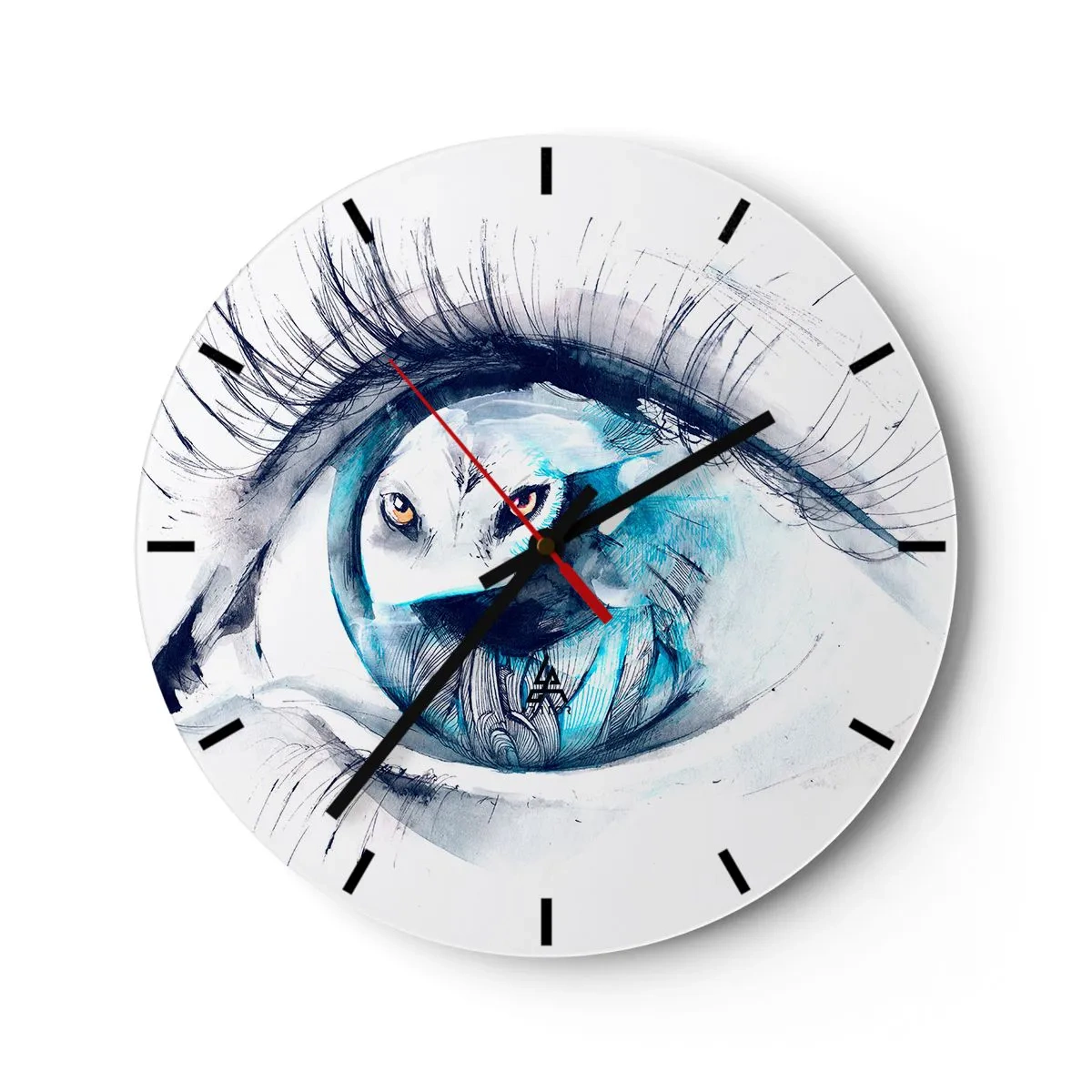 Horloge murale - Pendule murale - Motif artistique d'œil de loup dans les tons de bleu et de blanc - 30x30cm - Face à face avec la nature sauvage - Décoration murale moderne pour le salon, la cuisine et la chambre ARTTOR