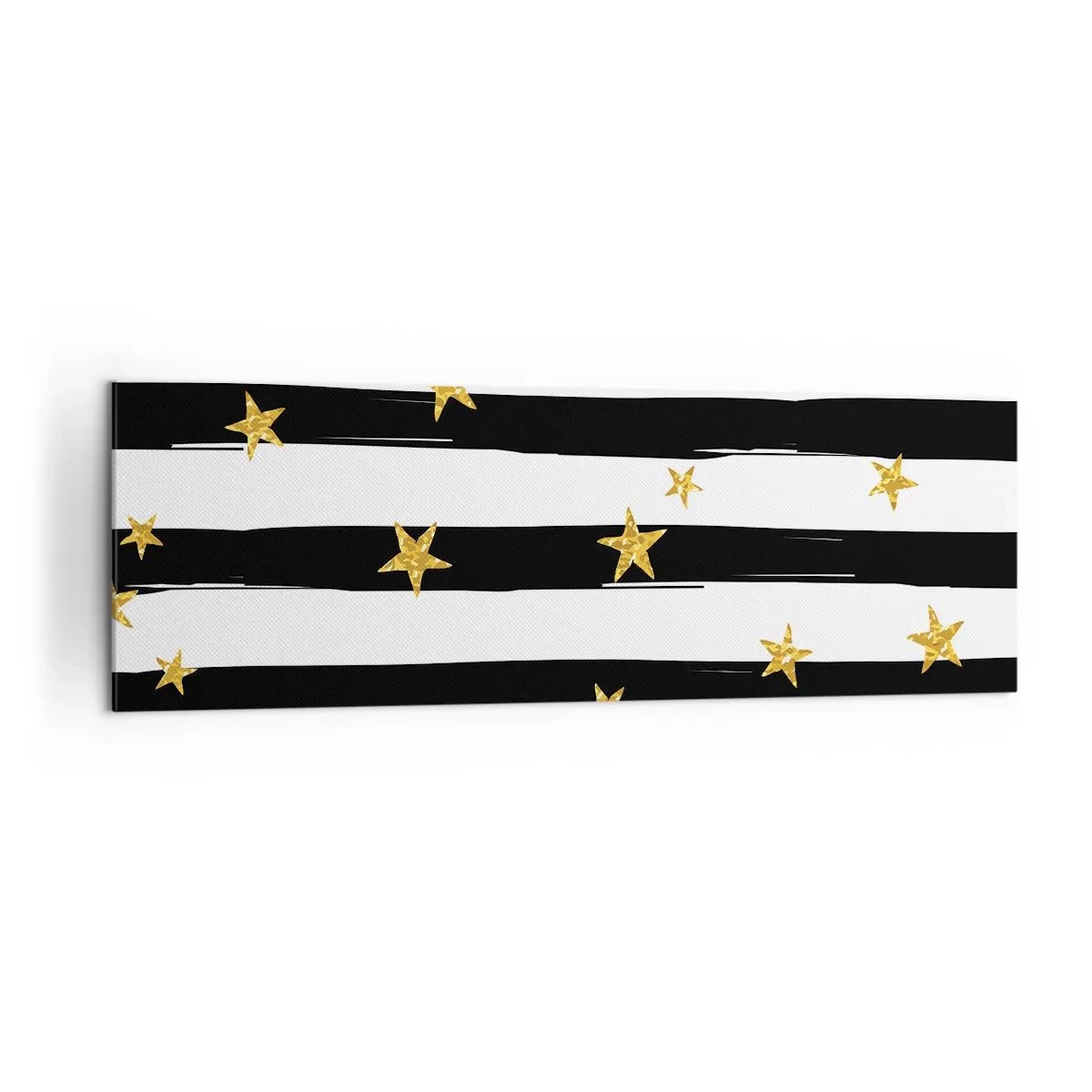 Impression sur toile - Image sur toile - Rayures noires et blanches avec étoiles dorées - 160x50cm - Nous sommes tous nés sous une bonne étoile - Décoration murale moderne pour le salon et la chambre ARTTOR