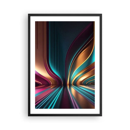 Affiche dans un cadre noir - Poster - Abstraction futuriste aux couleurs or et turquoise - 50x70cm - Architektura światła - Décoration murale moderne pour le salon et la chambre ARTTOR