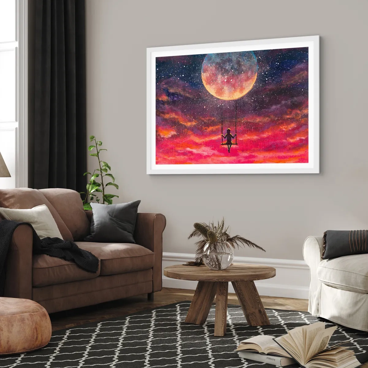 Affiche dans un cadre blanc - Poster - Se balancer dans les nuages - 40x30 cm