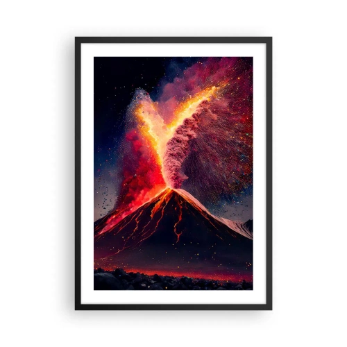 Affiche dans un cadre noir - Poster - Un volcan en éruption dans un paysage nocturne - 50x70cm - Beauté et horreur - Décoration murale moderne pour le salon et la chambre ARTTOR