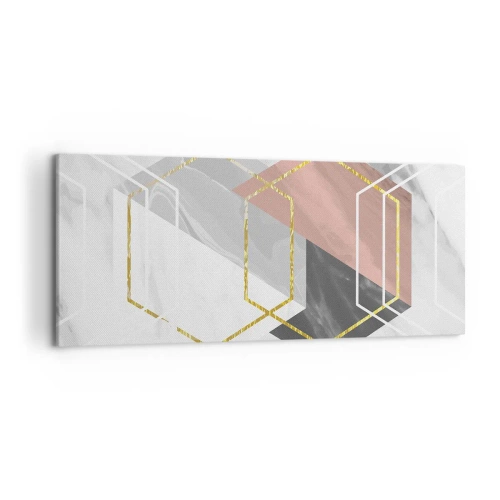 Impression sur toile - Image sur toile - Figures géométriques avec des accents d'or et de marbre - 120x50cm - Composition en chaîne - Décoration murale moderne pour le salon et la chambre ARTTOR