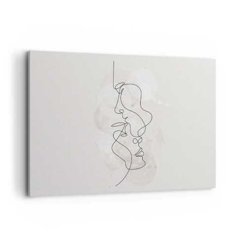 Impression sur toile - Image sur toile - Contour abstrait de deux visages sur fond clair - 100x70cm - Emmêlé dans une étreinte - Décoration murale moderne pour le salon et la chambre ARTTOR