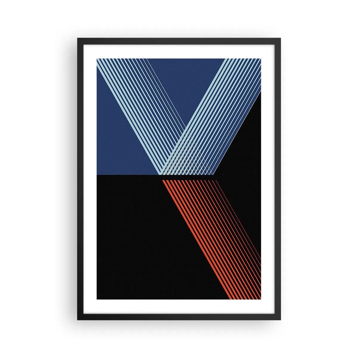 Affiche dans un cadre noir - Poster - Composition abstraite de lignes bleues, noires et rouges - 50x70cm - Histoire simple - Décoration murale moderne pour le salon et la chambre ARTTOR