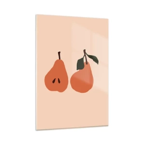 Impression sur verre - Image sur verre - Illustration de deux poires sur fond beige dans un style minimaliste - 50x70cm - La douceur elle-même - Décoration murale moderne pour le salon et la chambre ARTTOR