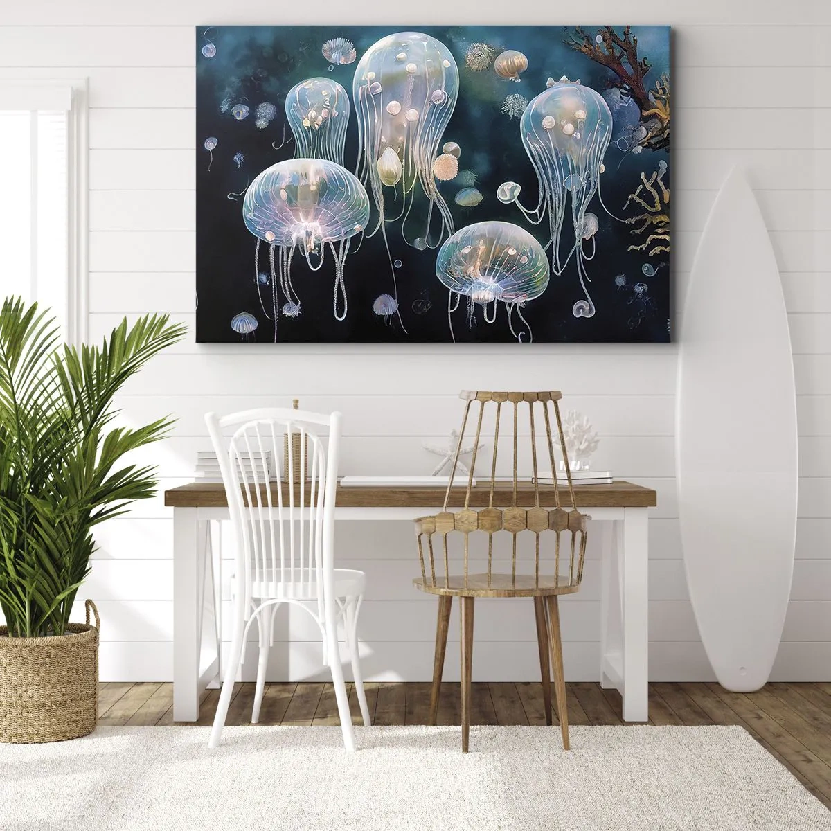 Impression sur toile - Image sur toile - Méduses délicates dans le monde sous-marin - 100x70cm - Ballon sous-marin - Décoration murale moderne pour le salon et la chambre ARTTOR