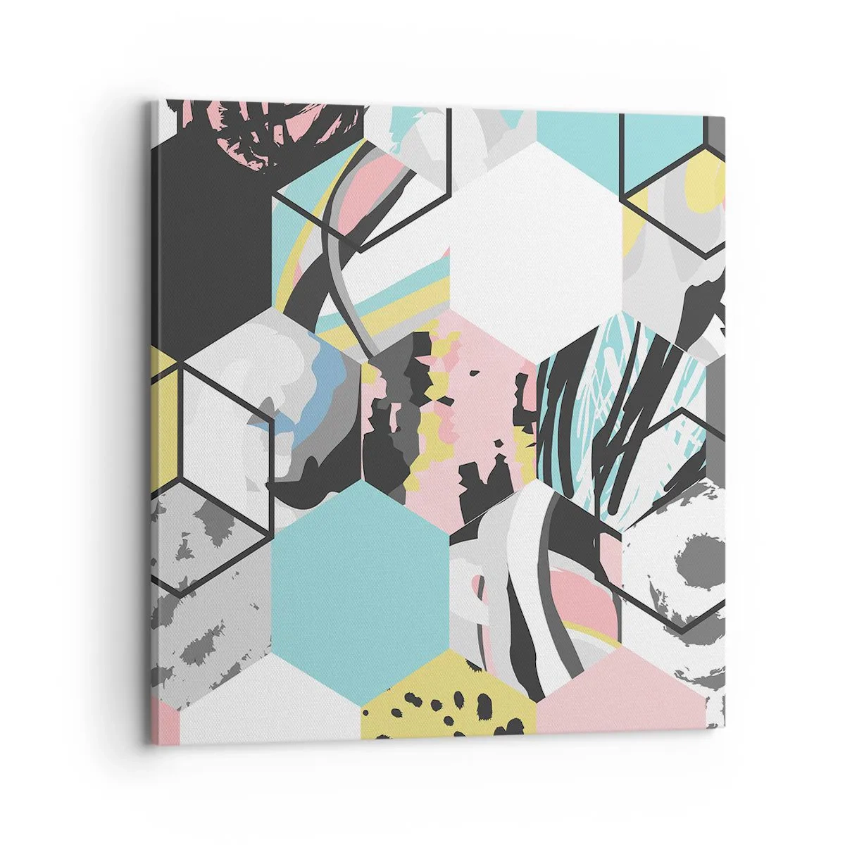 Impression sur toile - Image sur toile - Hexagones et cubes en six couleurs - 70x70 cm