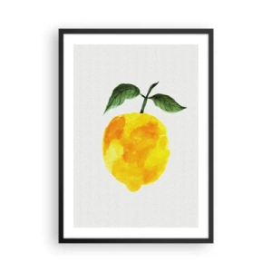 Affiche dans un cadre noir - Poster - Illustration à l'aquarelle d'un citron avec des feuilles sur un fond clair - 50x70cm - Comment reconnaitre le goût du soleil - Décoration murale moderne pour le salon et la chambre ARTTOR
