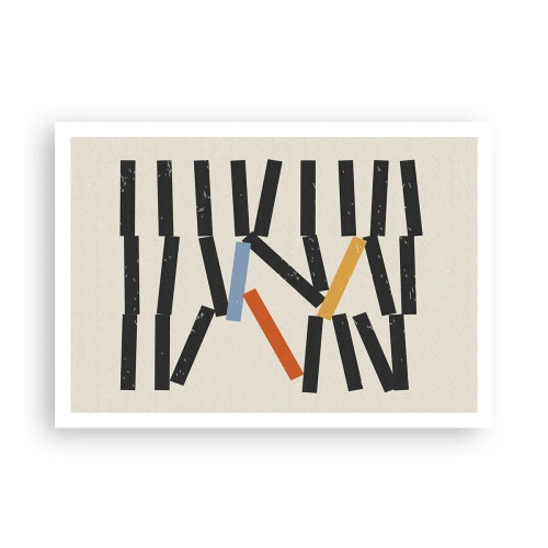 Affiche - Poster - Composition abstraite avec des rectangles colorés et noirs - 100x70cm - Dominos – composition - Décoration murale moderne pour le salon et la chambre ARTTOR