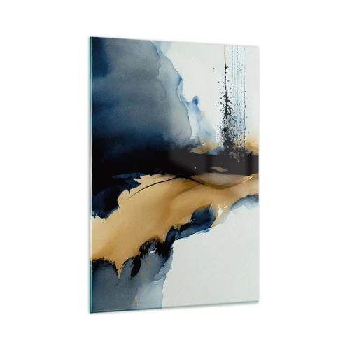 Impression sur verre - Image sur verre - Une composition abstraite dans les tons bleu marine et or - 80x120cm - Derrière le rideau - Décoration murale moderne pour le salon et la chambre ARTTOR