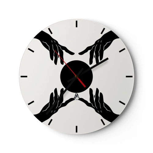 Horloge murale - Pendule murale - Mains noires entourant un cercle sombre sur un fond clair - 30x30cm - Signe secret - Décoration murale moderne pour le salon, la cuisine et la chambre ARTTOR