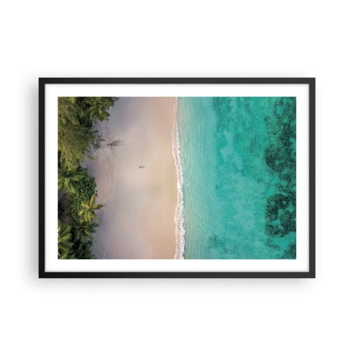 Affiche dans un cadre noir - Poster - Vue aérienne d'une plage tropicale aux eaux turquoises - 70x50cm - Plage paradisiaque - Décoration murale moderne pour le salon et la chambre ARTTOR