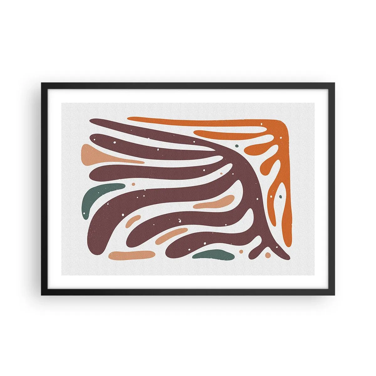 Affiche dans un cadre noir - Poster - Motif organique aux lignes rayonnantes dans des tons chauds - 70x50cm - Composition organique rayonnante - Décoration murale moderne pour le salon et la chambre ARTTOR