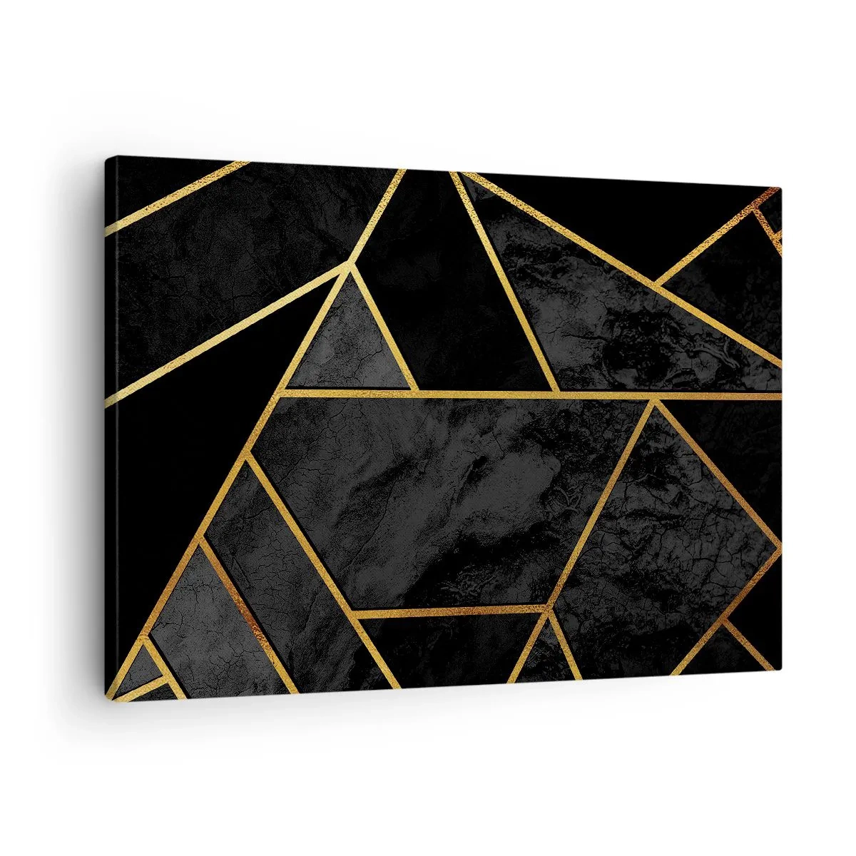 Impression sur toile - Image sur toile - Motif géométrique doré sur fond noir - 70x50cm - Obscurité et éclat - Décoration murale moderne pour le salon et la chambre ARTTOR