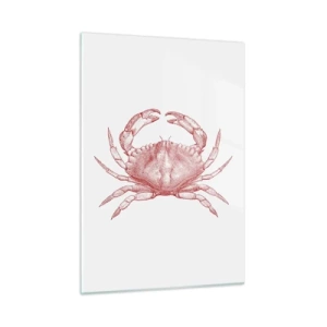 Impression sur verre - Image sur verre - Croquis d'un crabe rouge sur fond clair dans un style rétro - 50x70cm - Le crabe des crabes - Décoration murale moderne pour le salon et la chambre ARTTOR