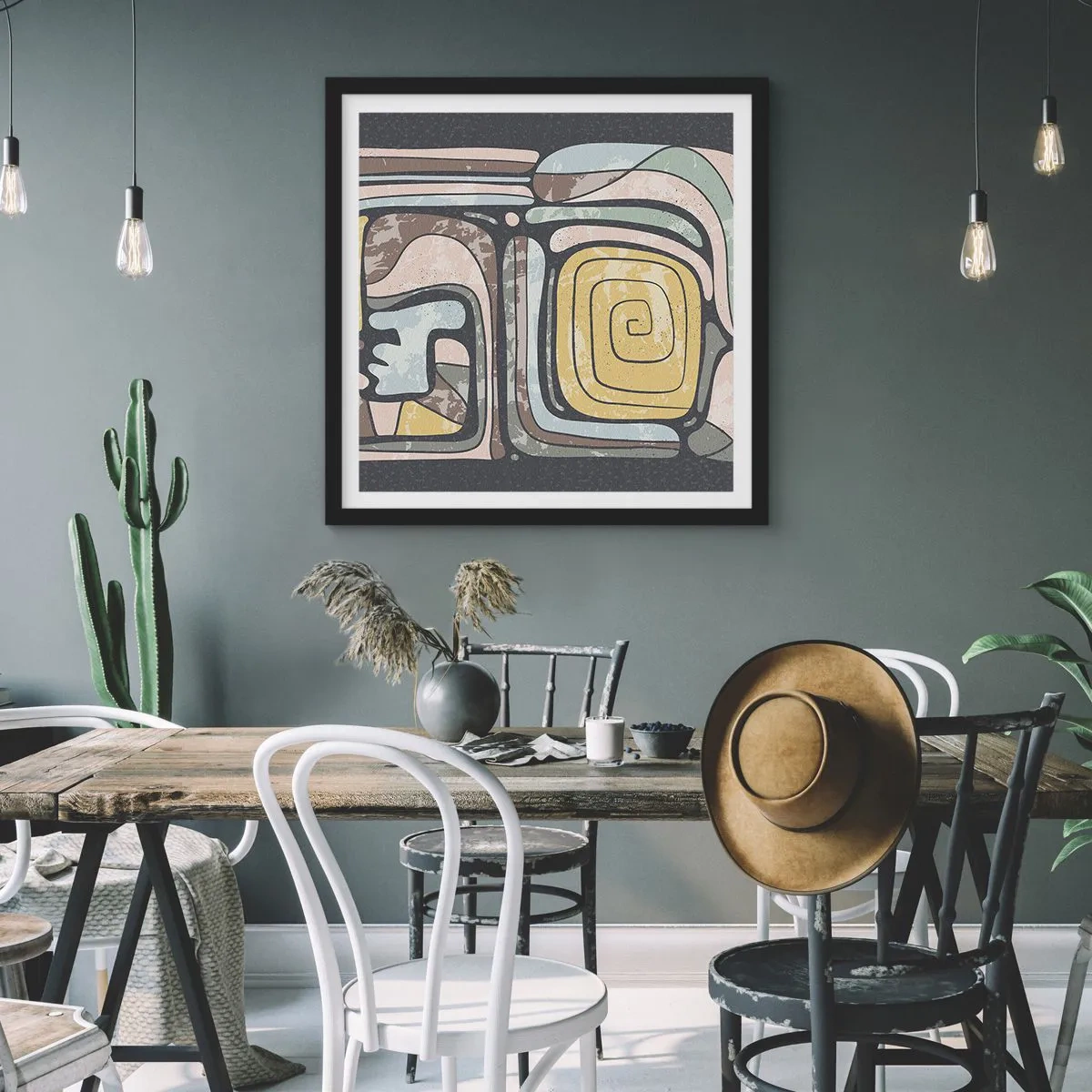 Affiche dans un cadre noir - Poster - L'abstraction dans l'esprit précolombien - 40x40 cm