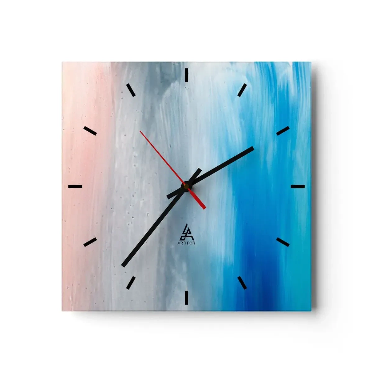 Horloge murale - Pendule murale - Coups de pinceau abstraits dans des tons de bleu et de rose - 30x30cm - Éléments : air - Décoration murale moderne pour le salon et la chambre ARTTOR
