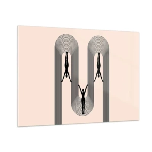 Impression sur verre - Image sur verre - Silhouettes noires de personnages suspendus dans des arcs rythmiques - 100x70cm - Les jambes en l’air - Décoration murale moderne pour le salon et la chambre ARTTOR