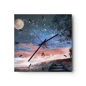 Horloge murale - Pendule murale - Scène de couple romantique sous la pleine lune - 30x30cm - Spectacle étoilé - Décoration murale moderne pour le salon et la chambre ARTTOR