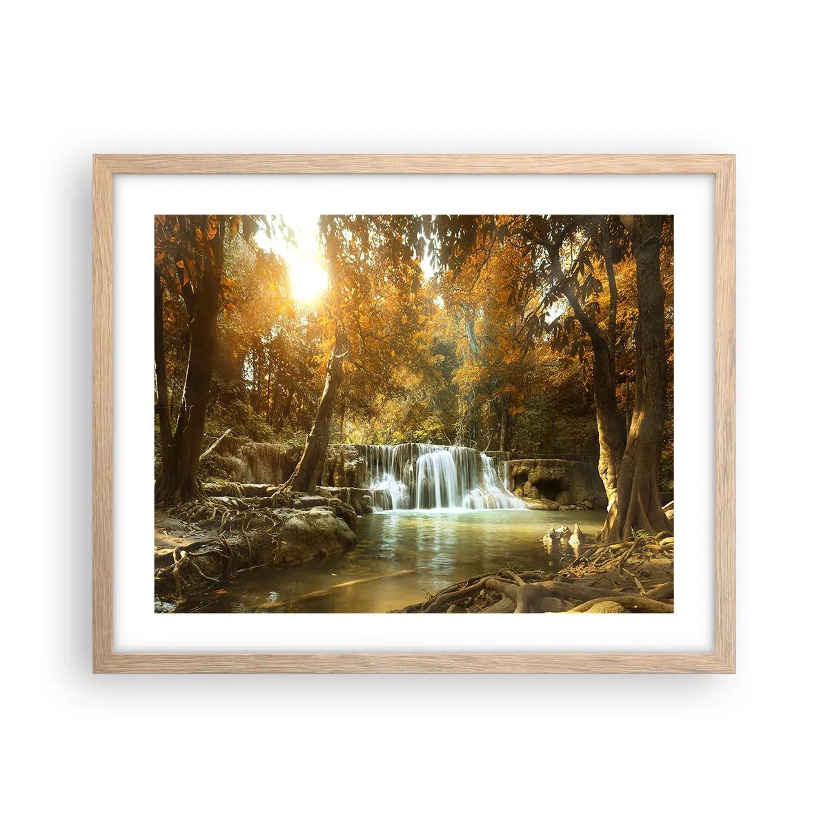 Affiche dans un chêne clair - Poster - Cascade du parc - 50x40 cm