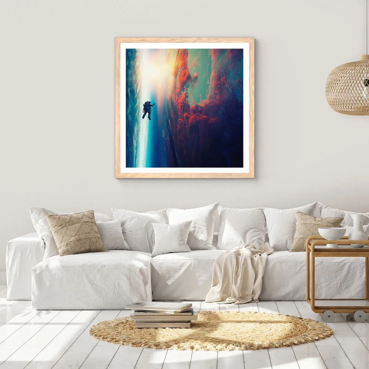 Affiche dans un chêne clair - Poster - Affronter l'univers - 60x60 cm