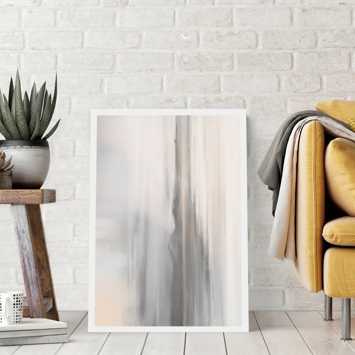 Affiche - Poster - De subtiles stries verticales dans des tons de gris et de beige - 50x70cm - Distance réfléchie - Décoration murale moderne pour le salon et la chambre ARTTOR