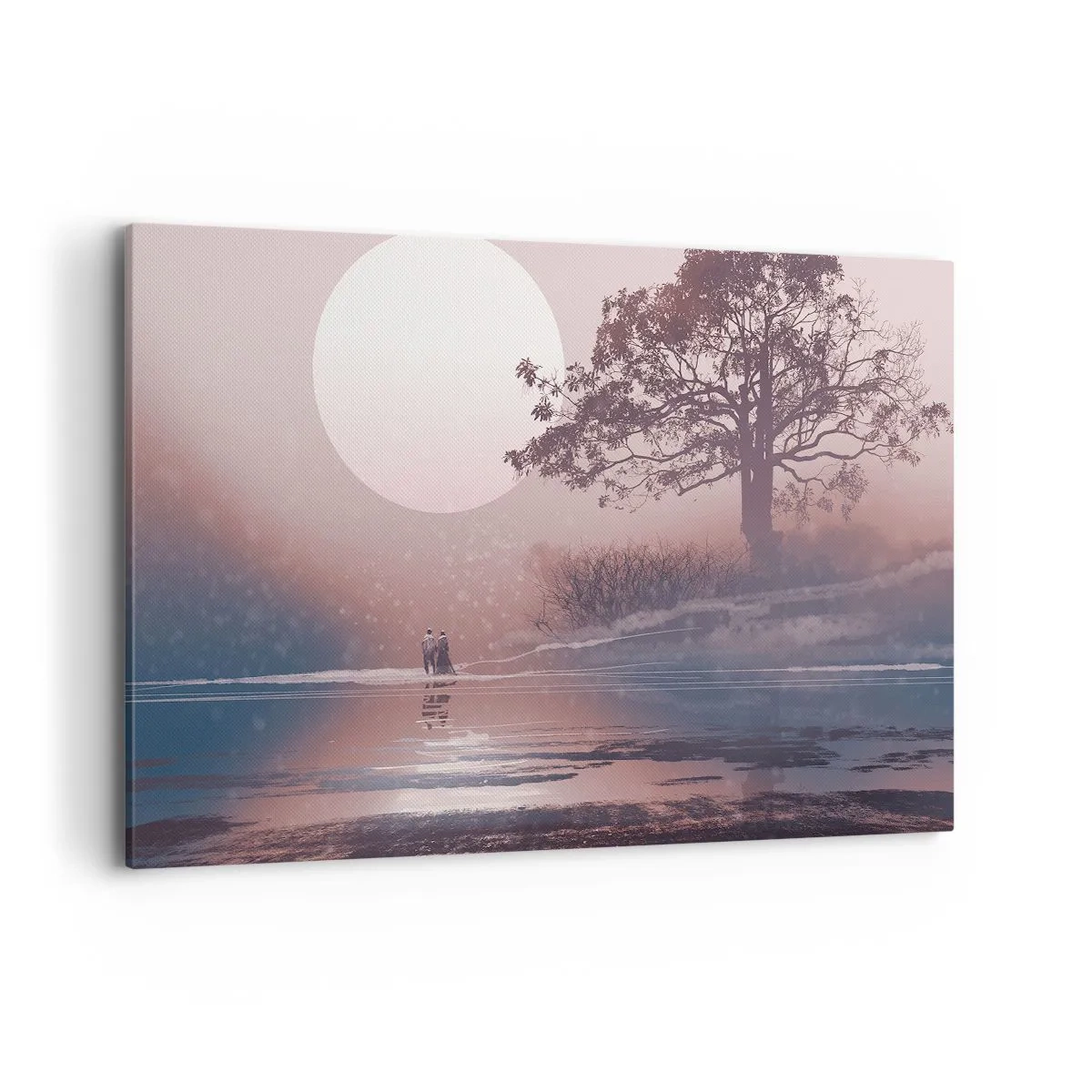 Impression sur toile - Image sur toile - Scène romantique avec la lune et un arbre au bord de l'eau - 120x80cm - Merveilles de la nuit - Décoration murale moderne pour le salon et la chambre ARTTOR