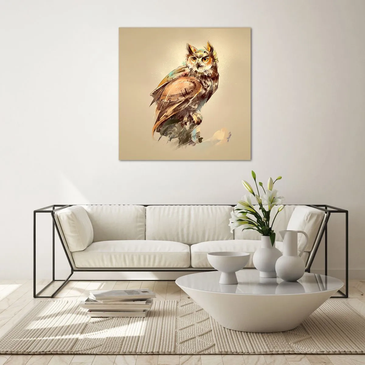 Impression sur verre - Image sur verre - Le hibou le plus intelligent - confirmera la forêt de chênes - 50x50 cm