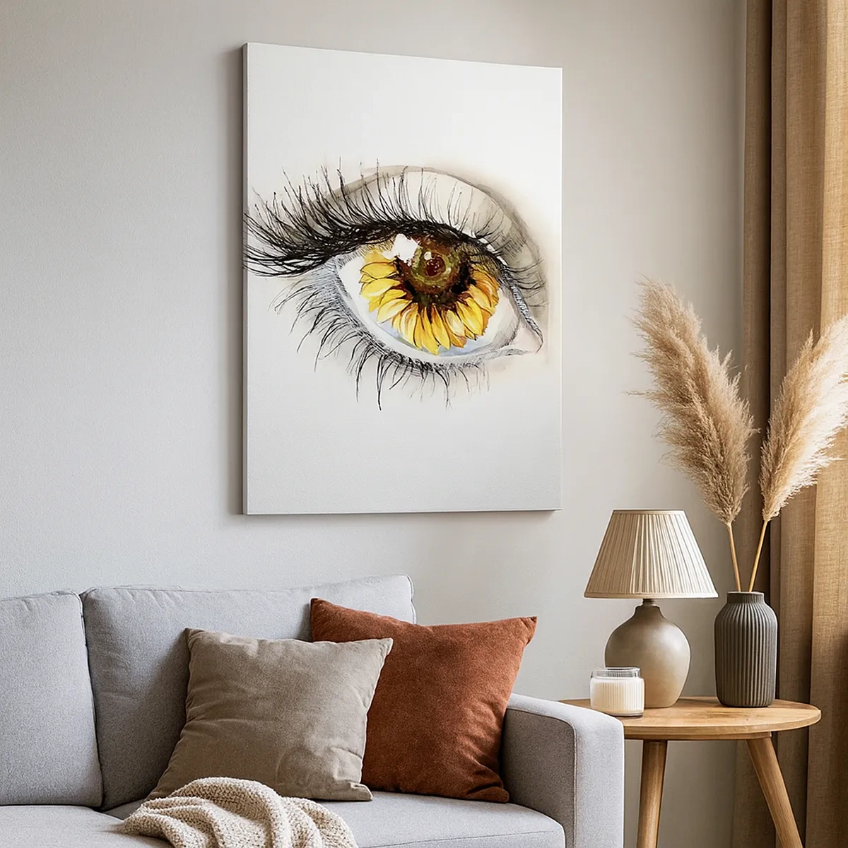 Impression sur toile - Image sur toile - Œil artistique avec un iris en forme de tournesol - 50x70cm - Un look aussi chaud que l'été - Décoration murale moderne pour le salon et la chambre ARTTOR