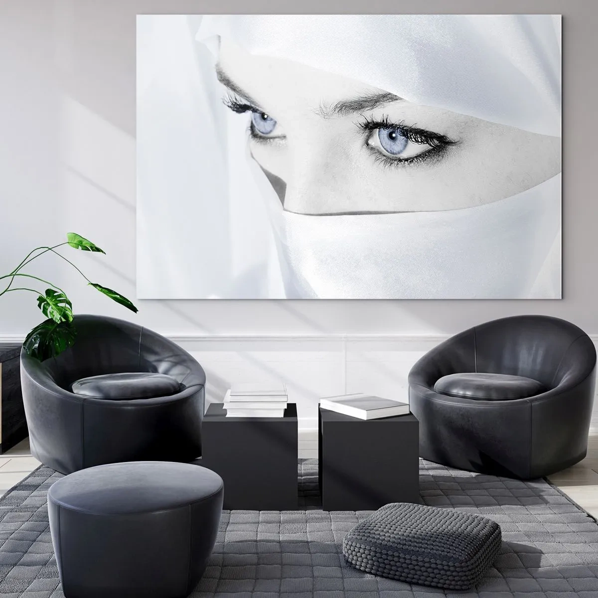 Impression sur verre - Image sur verre - Un portrait subtil avec des yeux bleus expressifs - 120x80cm - Directement des mille et une nuits - Décoration murale moderne pour le salon et la chambre ARTTOR