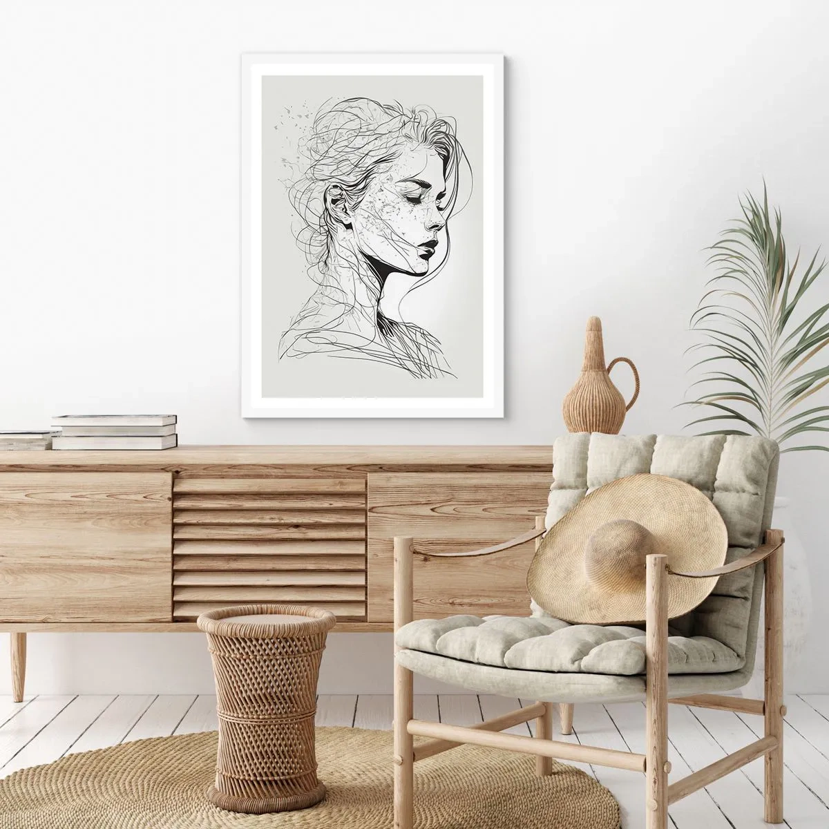 Affiche dans un cadre blanc - Poster - Portrait en pensée - 50x70 cm