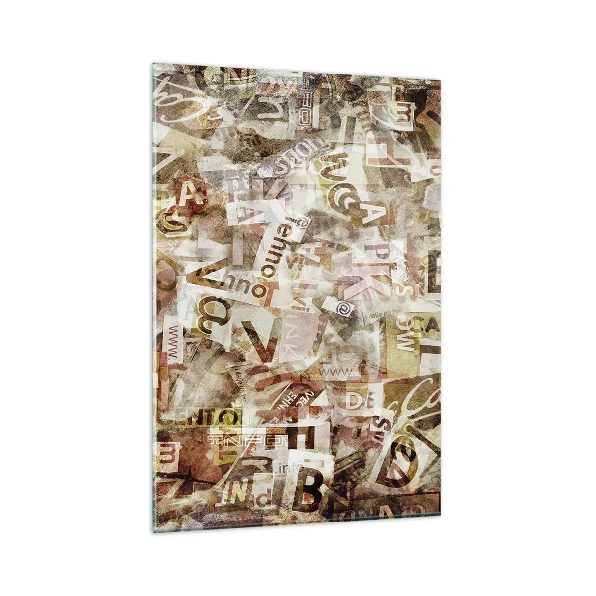 Impression sur verre - Image sur verre - Composition abstraite avec lettres et fragments de texte - 80x120cm - J'unifie le bavardage - Décoration murale moderne pour le salon et la chambre ARTTOR