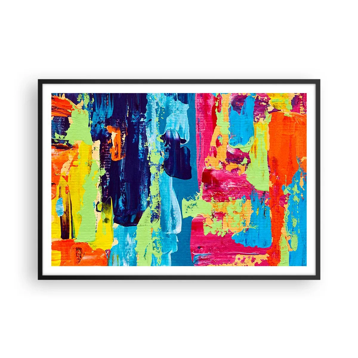 Affiche dans un cadre noir - Poster - Composition abstraite de couleurs sous une forme dynamique - 100x70cm - La vie est belle! - Décoration murale moderne pour le salon et la chambre ARTTOR