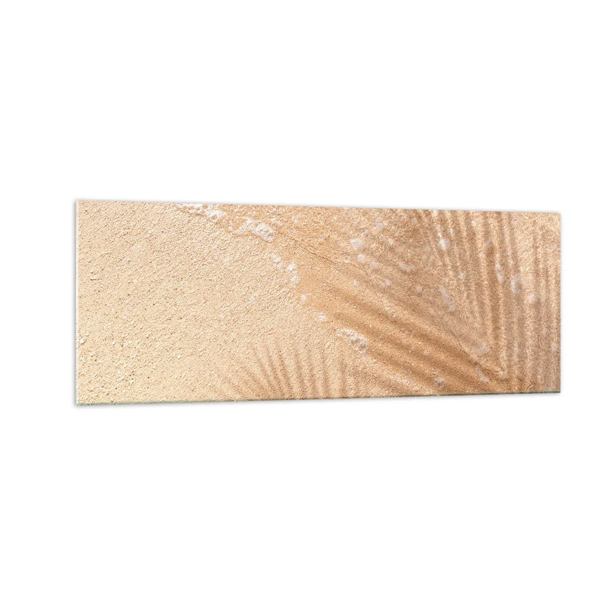 Impression sur verre - Image sur verre - L'ombre d'un palmier sur le sable avec un délicat motif de vagues - 140x50cm - Ombre d'un été chaud - Décoration murale moderne pour le salon et la chambre ARTTOR