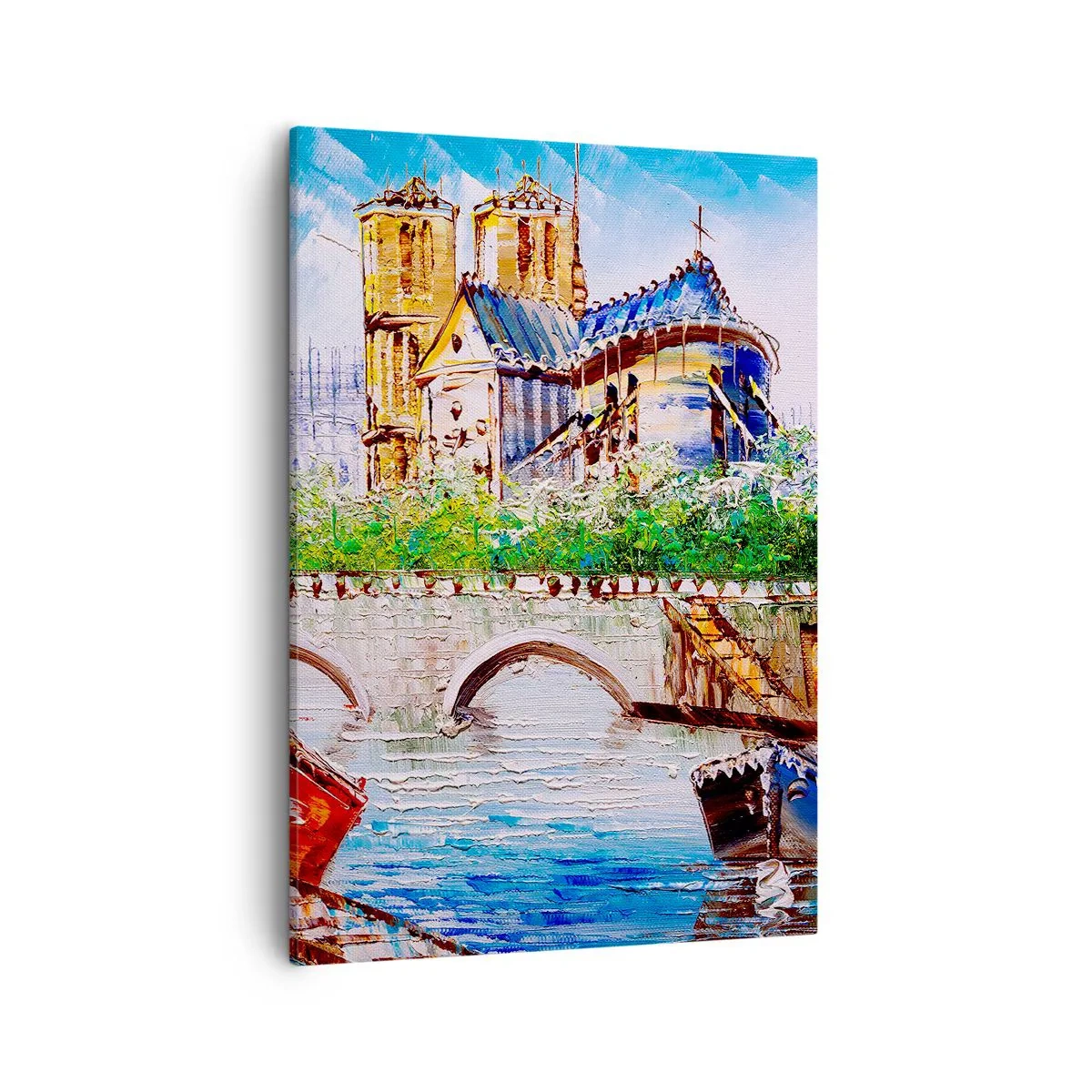Impression sur toile - Image sur toile - Paysage avec un pont et une cathédrale de style classique - 50x70cm - Leur temps ne passe jamais - Décoration murale moderne pour le salon et la chambre ARTTOR